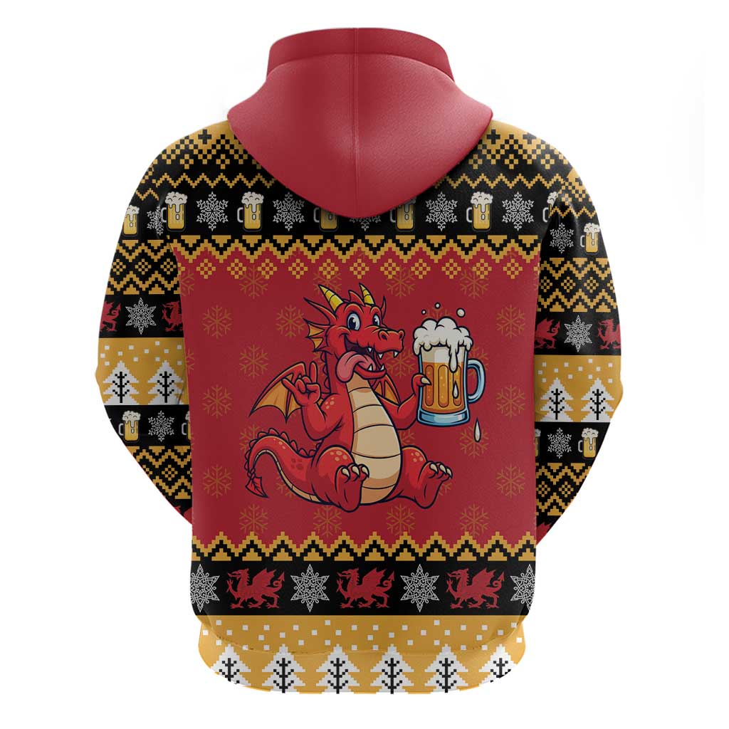 Carmarthenshire Wales Christmas Zip Hoodie Funny Welsh Red Dragon Beer Xmas - Wonder Print Shop