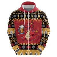 Carmarthenshire Wales Christmas Zip Hoodie Funny Welsh Red Dragon Beer Xmas - Wonder Print Shop