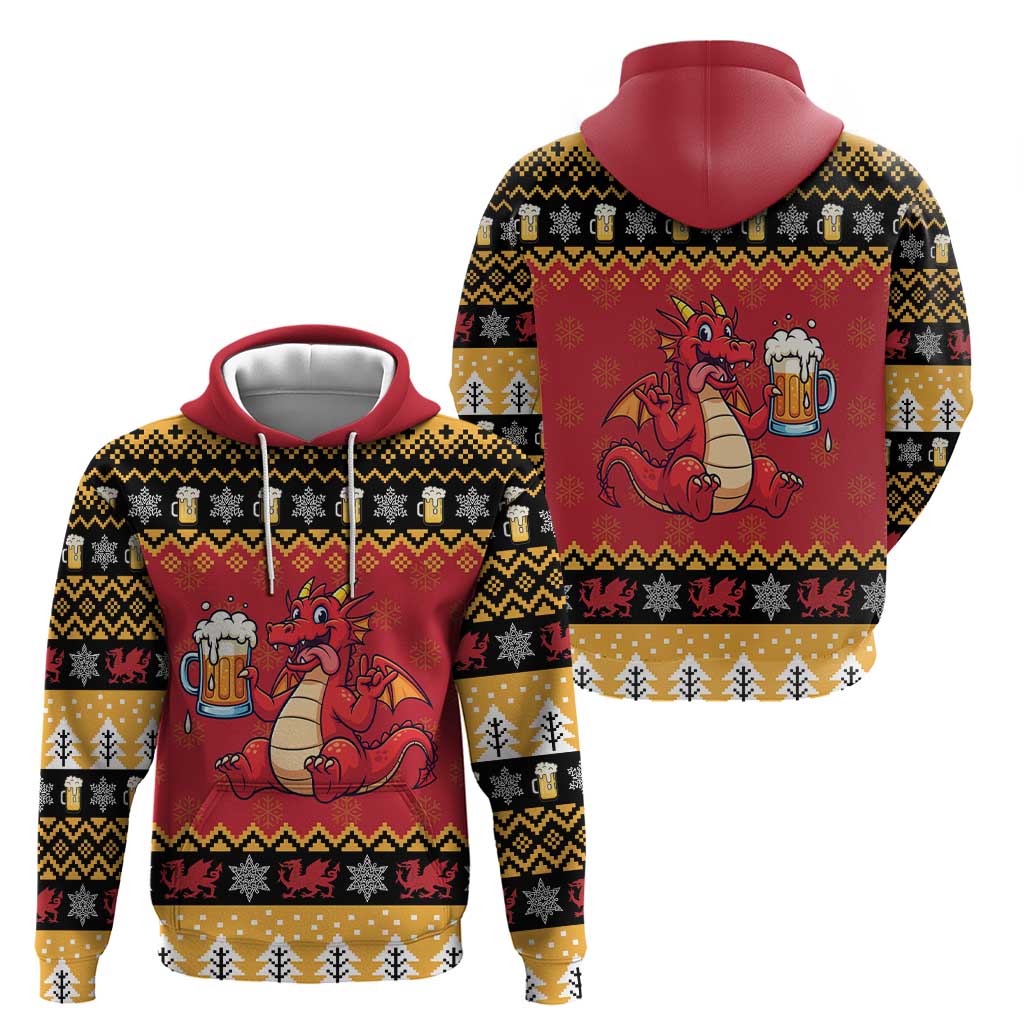 Carmarthenshire Wales Christmas Zip Hoodie Funny Welsh Red Dragon Beer Xmas - Wonder Print Shop