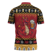 Carmarthenshire Wales Christmas Zipper Polo Shirt Funny Welsh Red Dragon Beer Xmas - Wonder Print Shop
