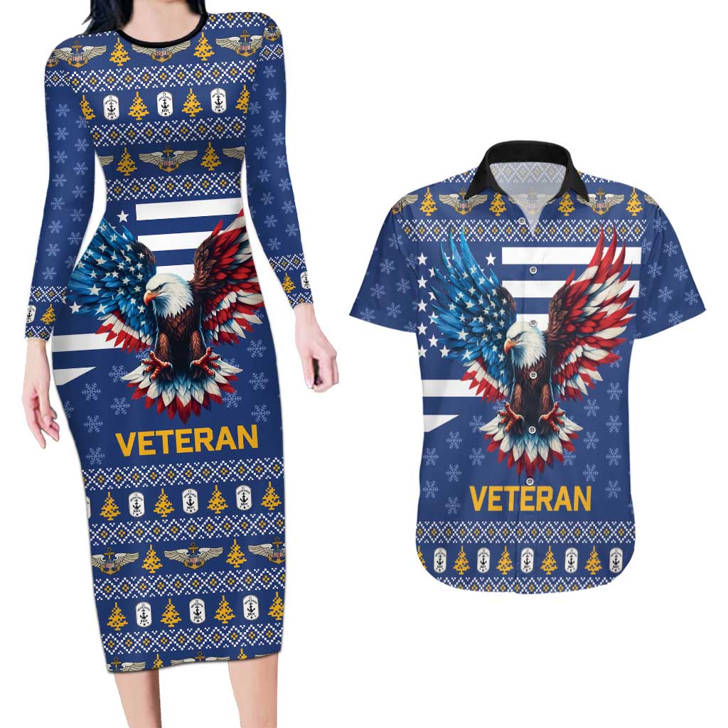 US Navy 250th Anniversary Veteran Couples Matching Long Sleeve Bodycon Dress and Hawaiian Shirt - Wonder Print Shop