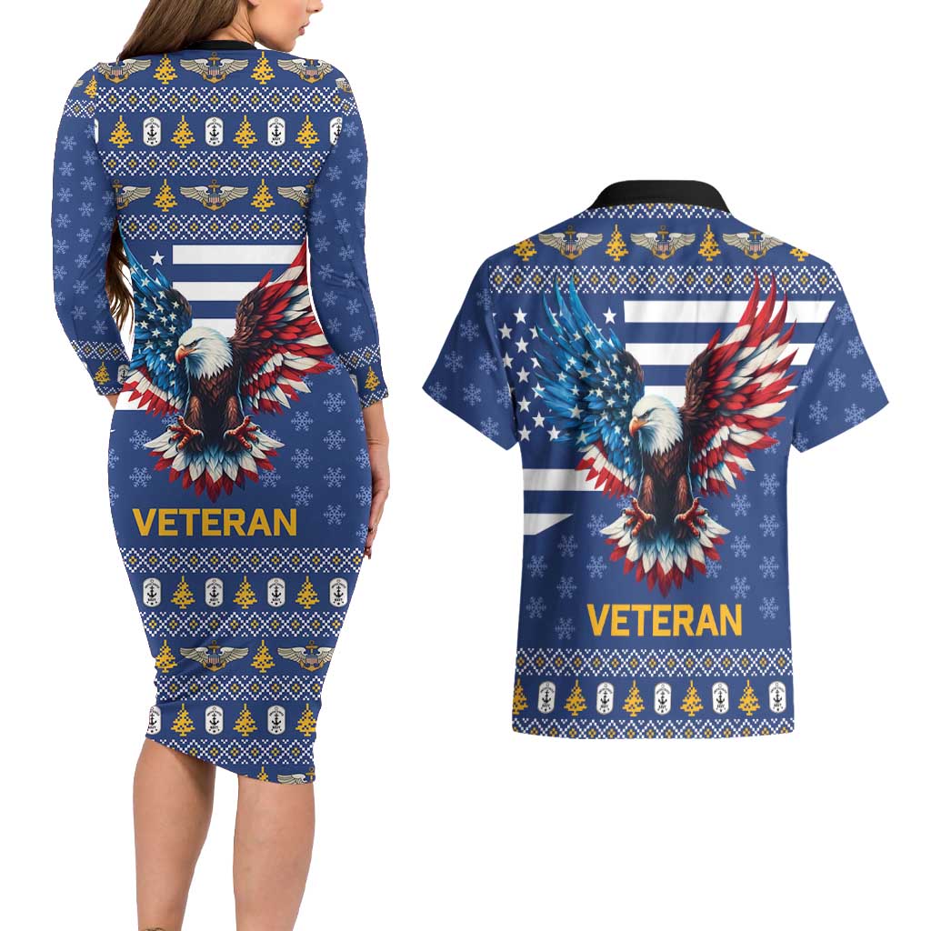US Navy 250th Anniversary Veteran Couples Matching Long Sleeve Bodycon Dress and Hawaiian Shirt - Wonder Print Shop