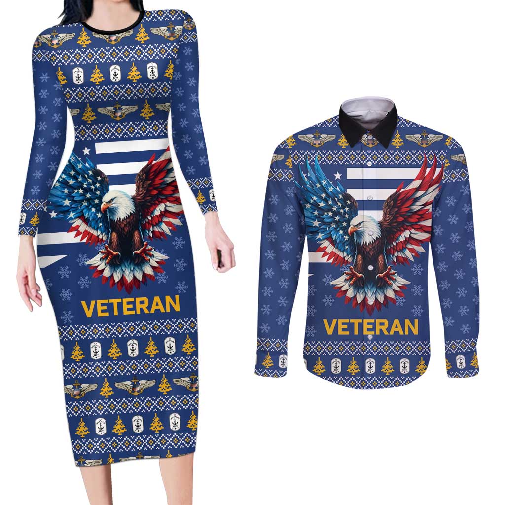 US Navy 250th Anniversary Veteran Couples Matching Long Sleeve Bodycon Dress and Long Sleeve Button Shirt - Wonder Print Shop