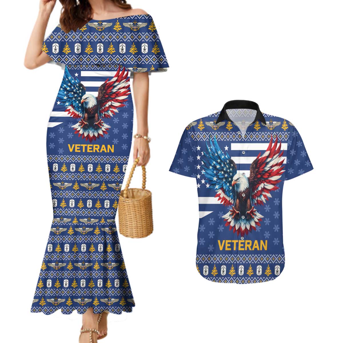 US Navy 250th Anniversary Veteran Couples Matching Mermaid Dress and Hawaiian Shirt - Wonder Print Shop