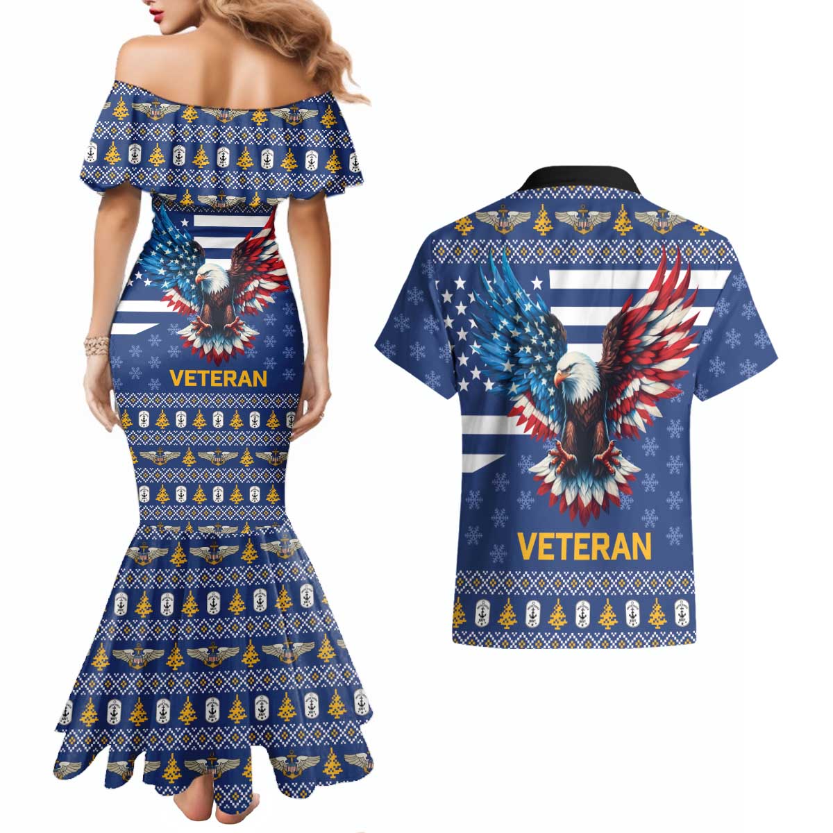 US Navy 250th Anniversary Veteran Couples Matching Mermaid Dress and Hawaiian Shirt - Wonder Print Shop