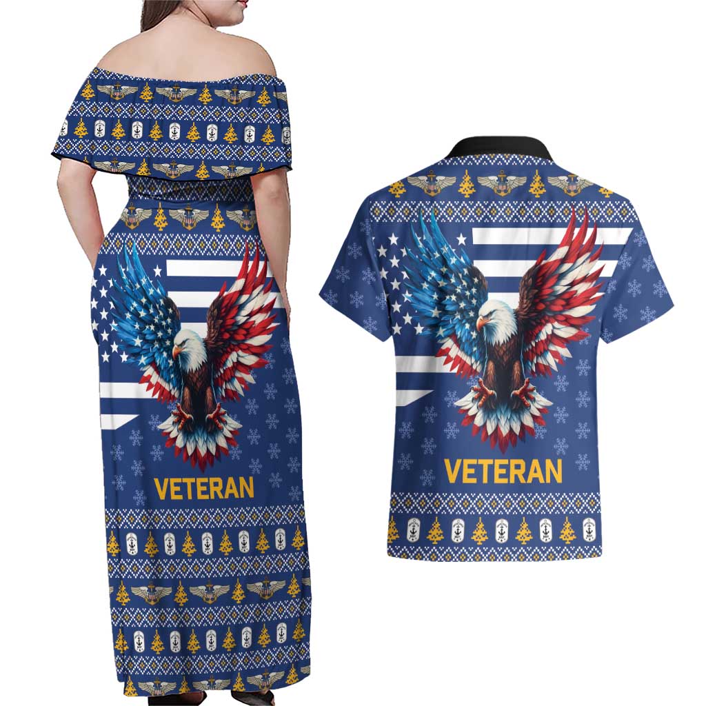 US Navy 250th Anniversary Veteran Couples Matching Off Shoulder Maxi Dress and Hawaiian Shirt - Wonder Print Shop