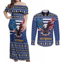 US Navy 250th Anniversary Veteran Couples Matching Off Shoulder Maxi Dress and Long Sleeve Button Shirt - Wonder Print Shop