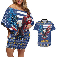 US Navy 250th Anniversary Veteran Couples Matching Off Shoulder Short Dress and Hawaiian Shirt - Wonder Print Shop