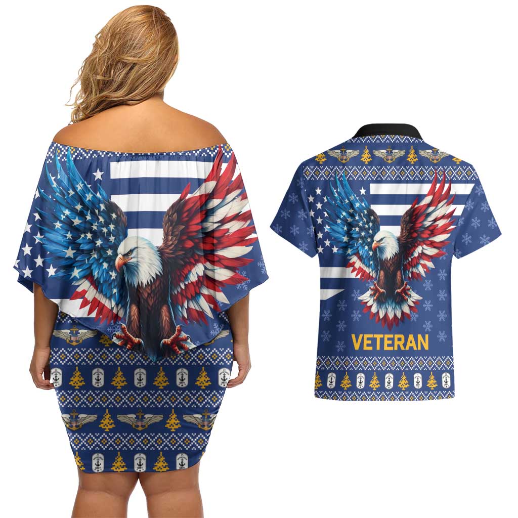 US Navy 250th Anniversary Veteran Couples Matching Off Shoulder Short Dress and Hawaiian Shirt - Wonder Print Shop