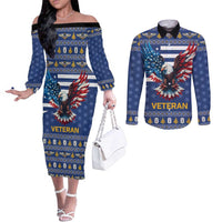 US Navy 250th Anniversary Veteran Couples Matching Off The Shoulder Long Sleeve Dress and Long Sleeve Button Shirt - Wonder Print Shop