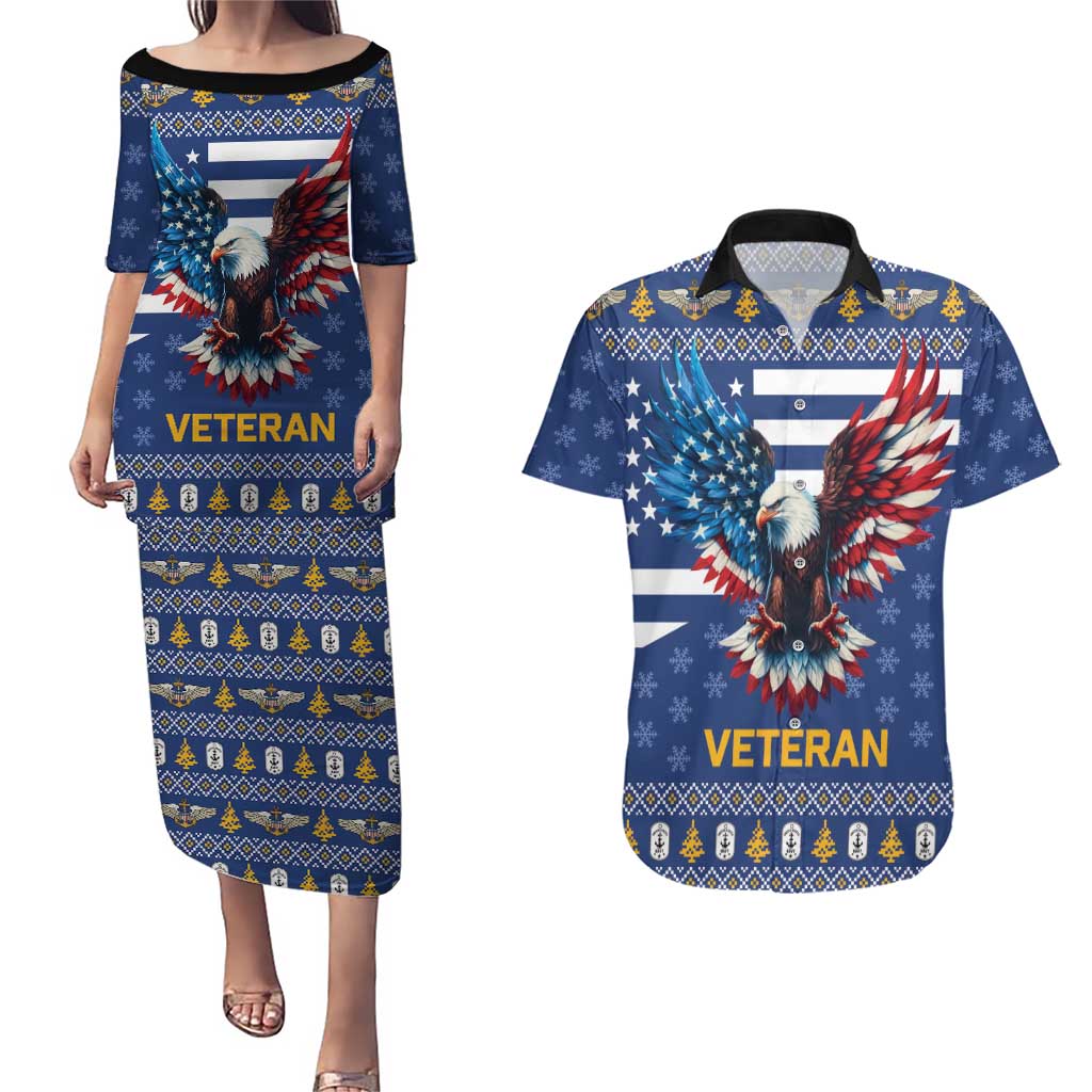 US Navy 250th Anniversary Veteran Couples Matching Puletasi and Hawaiian Shirt - Wonder Print Shop