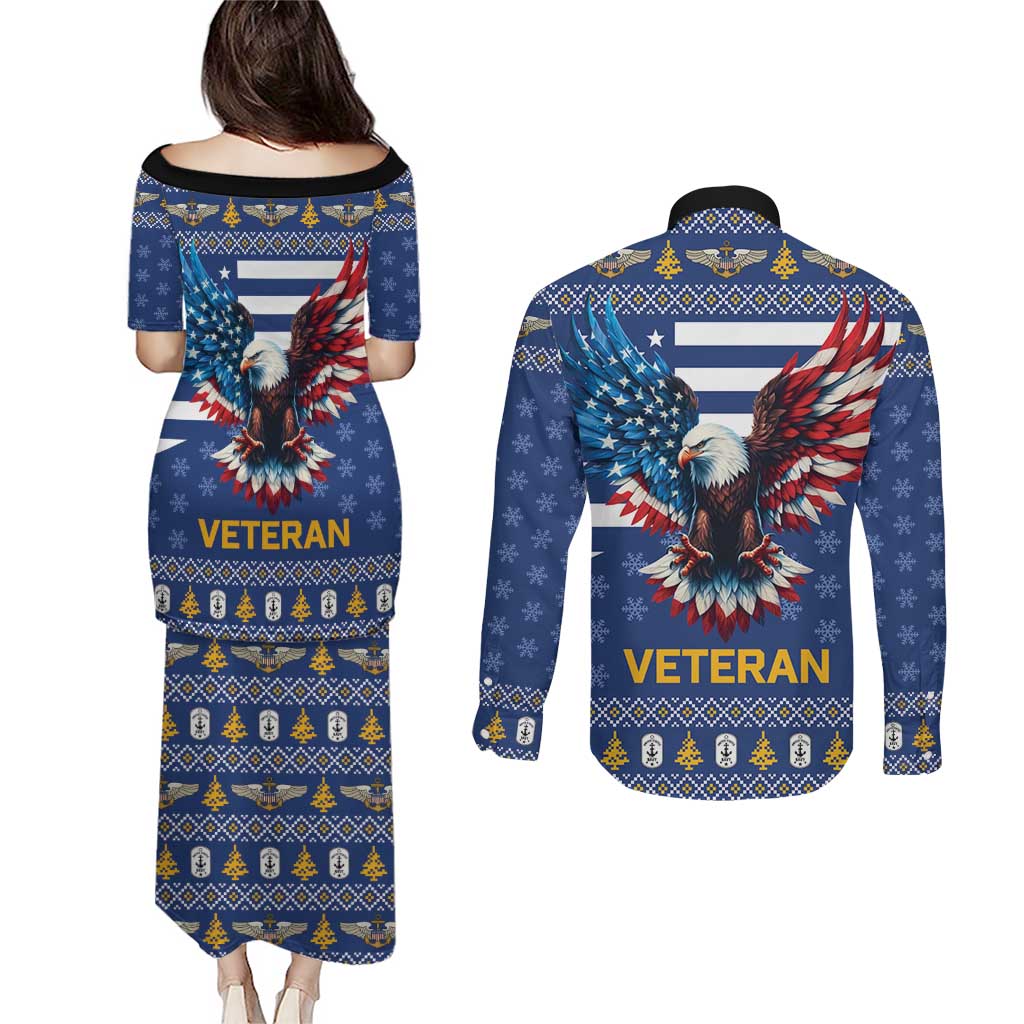 US Navy 250th Anniversary Veteran Couples Matching Puletasi and Long Sleeve Button Shirt - Wonder Print Shop