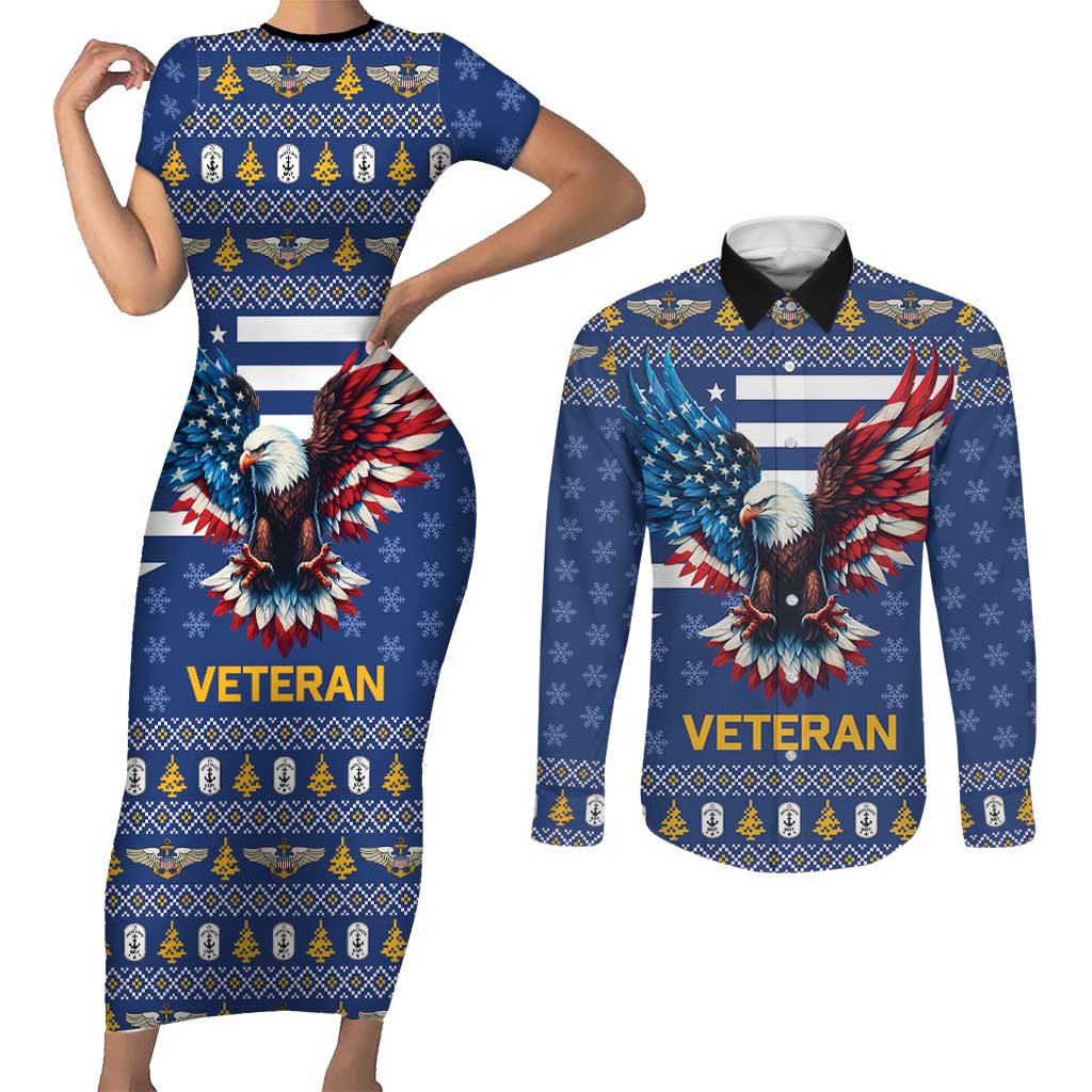 US Navy 250th Anniversary Veteran Couples Matching Short Sleeve Bodycon Dress and Long Sleeve Button Shirt - Wonder Print Shop