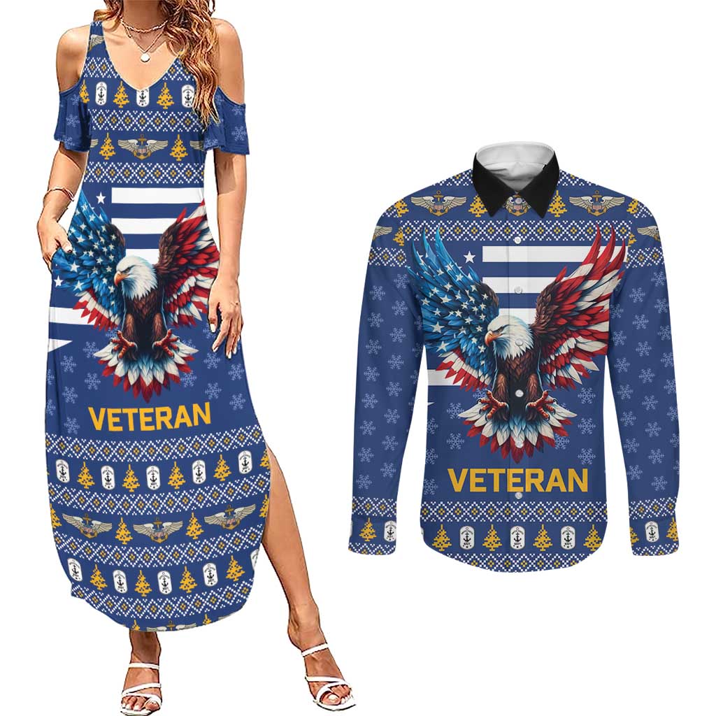US Navy 250th Anniversary Veteran Couples Matching Summer Maxi Dress and Long Sleeve Button Shirt - Wonder Print Shop