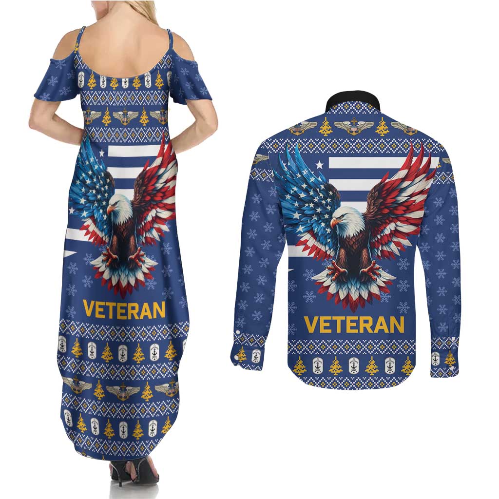 US Navy 250th Anniversary Veteran Couples Matching Summer Maxi Dress and Long Sleeve Button Shirt - Wonder Print Shop