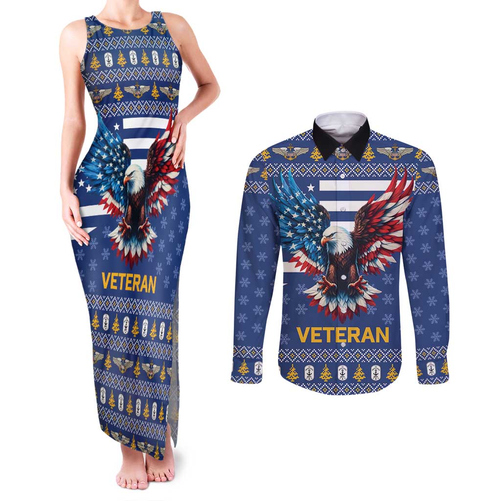 US Navy 250th Anniversary Veteran Couples Matching Tank Maxi Dress and Long Sleeve Button Shirt - Wonder Print Shop