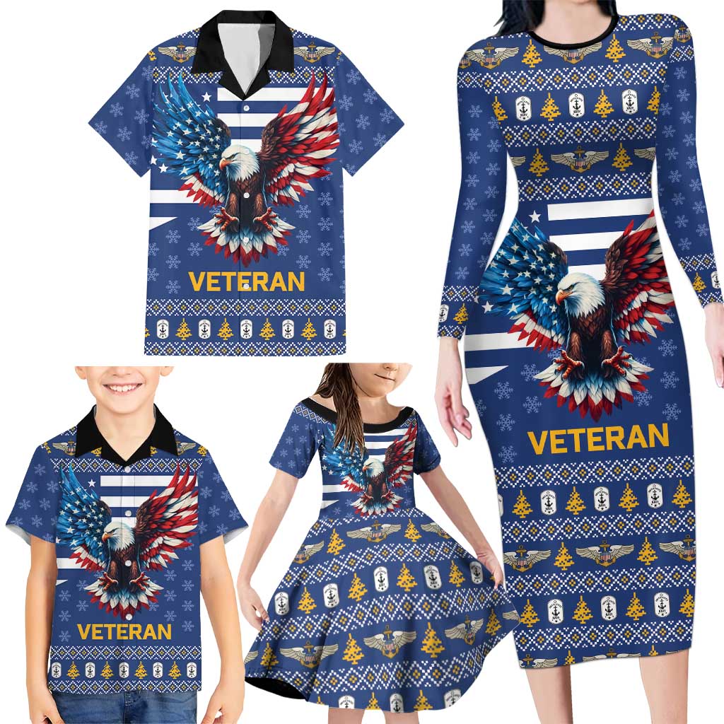 US Navy 250th Anniversary Veteran Family Matching Long Sleeve Bodycon Dress and Hawaiian Shirt - Wonder Print Shop