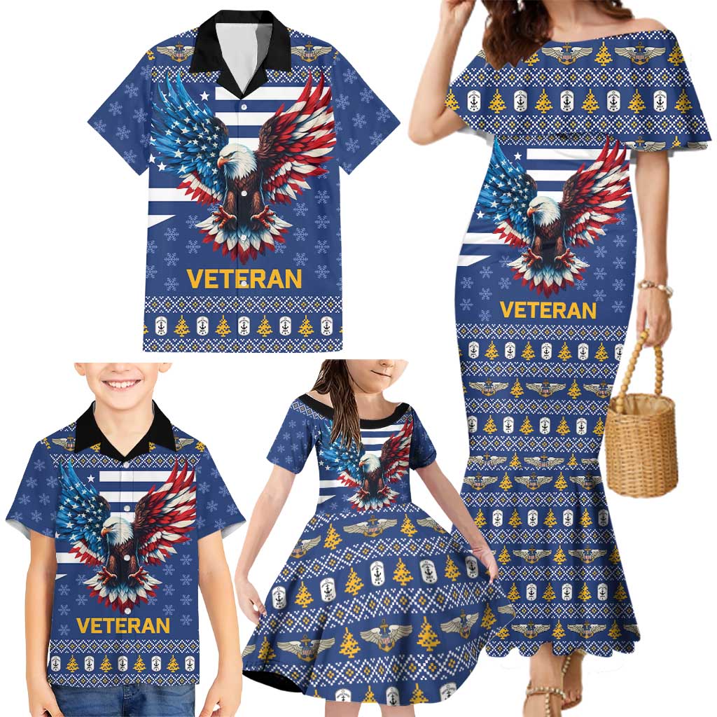 US Navy 250th Anniversary Veteran Family Matching Mermaid Dress and Hawaiian Shirt - Wonder Print Shop