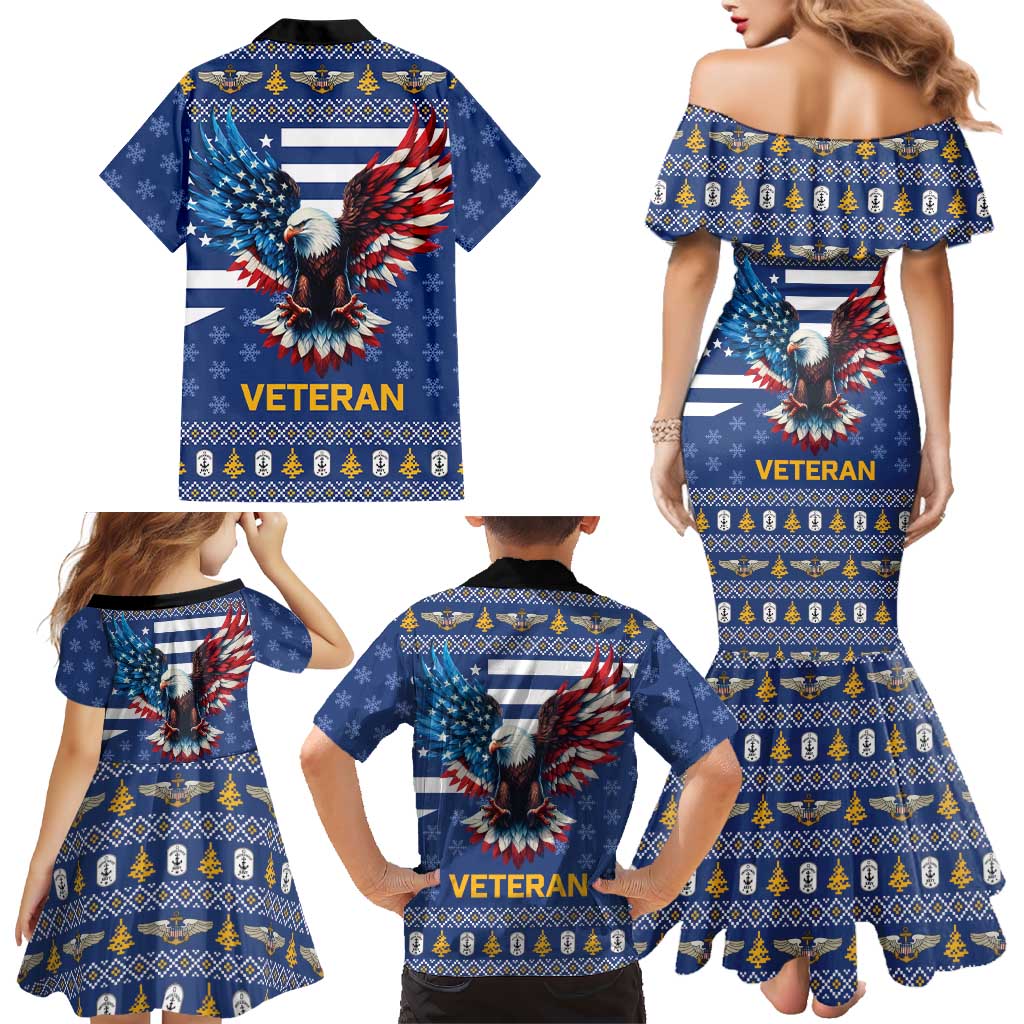 US Navy 250th Anniversary Veteran Family Matching Mermaid Dress and Hawaiian Shirt - Wonder Print Shop