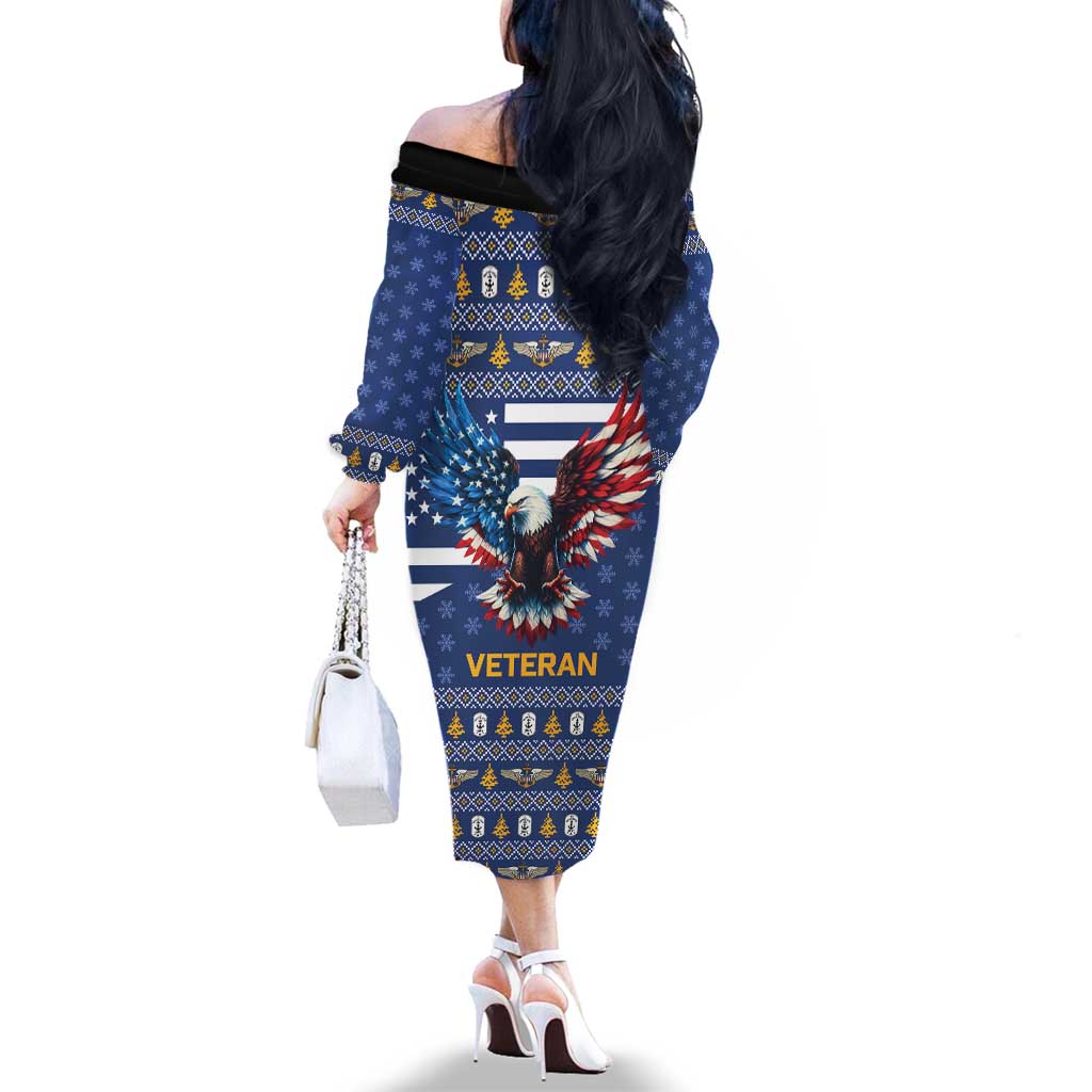 US Navy 250th Anniversary Veteran Family Matching Off The Shoulder Long Sleeve Dress and Hawaiian Shirt - Wonder Print Shop
