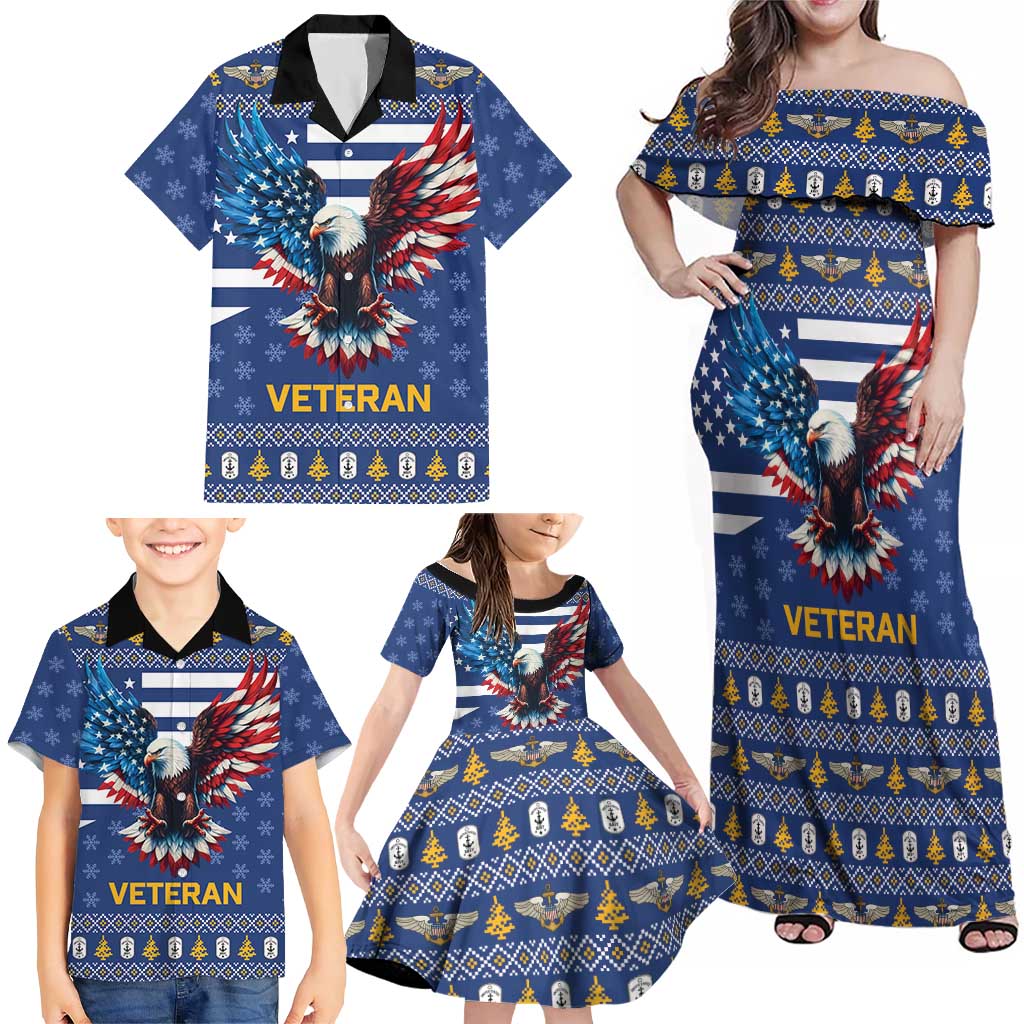 US Navy 250th Anniversary Veteran Family Matching Off Shoulder Maxi Dress and Hawaiian Shirt - Wonder Print Shop