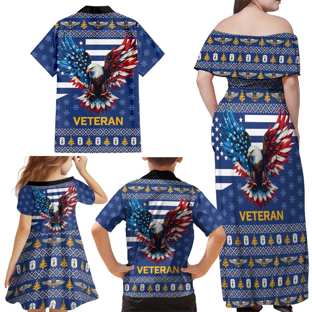 US Navy 250th Anniversary Veteran Family Matching Off Shoulder Maxi Dress and Hawaiian Shirt - Wonder Print Shop