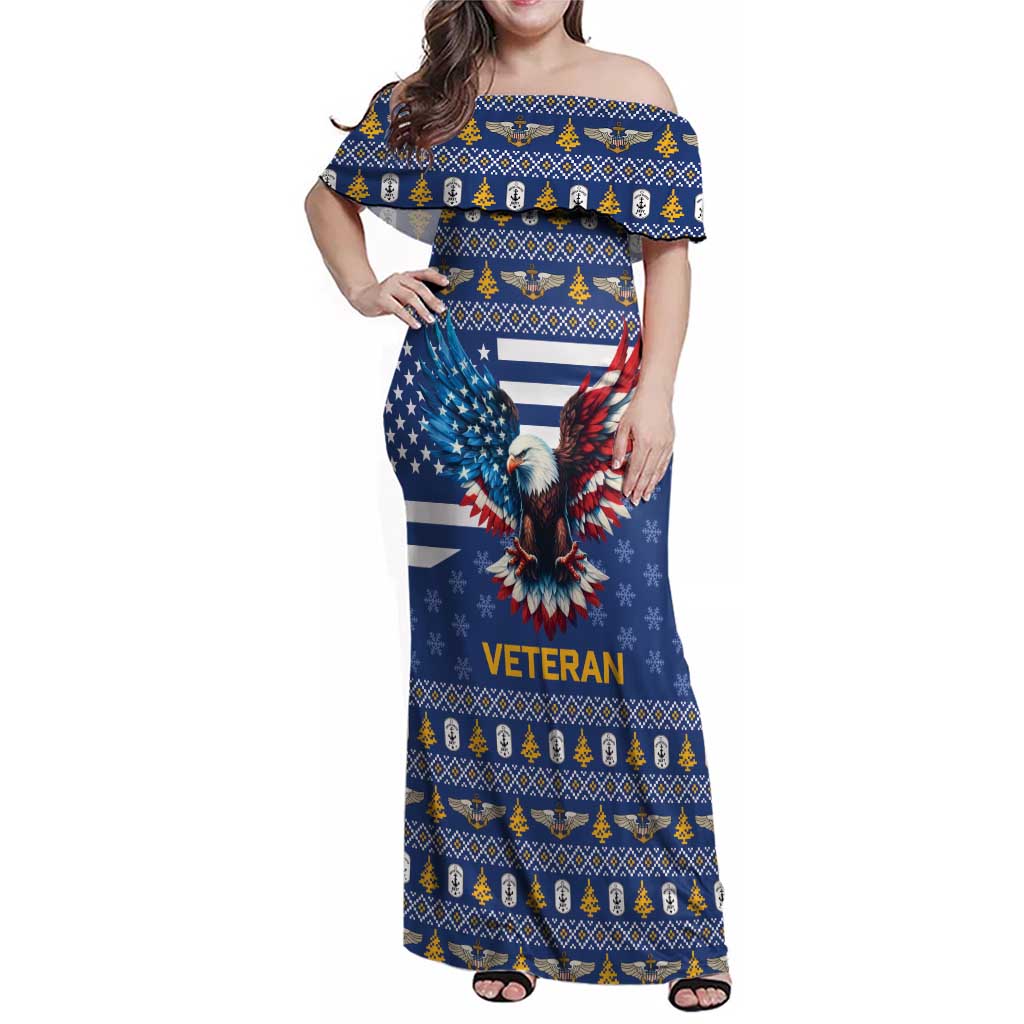 US Navy 250th Anniversary Veteran Family Matching Off Shoulder Maxi Dress and Hawaiian Shirt - Wonder Print Shop