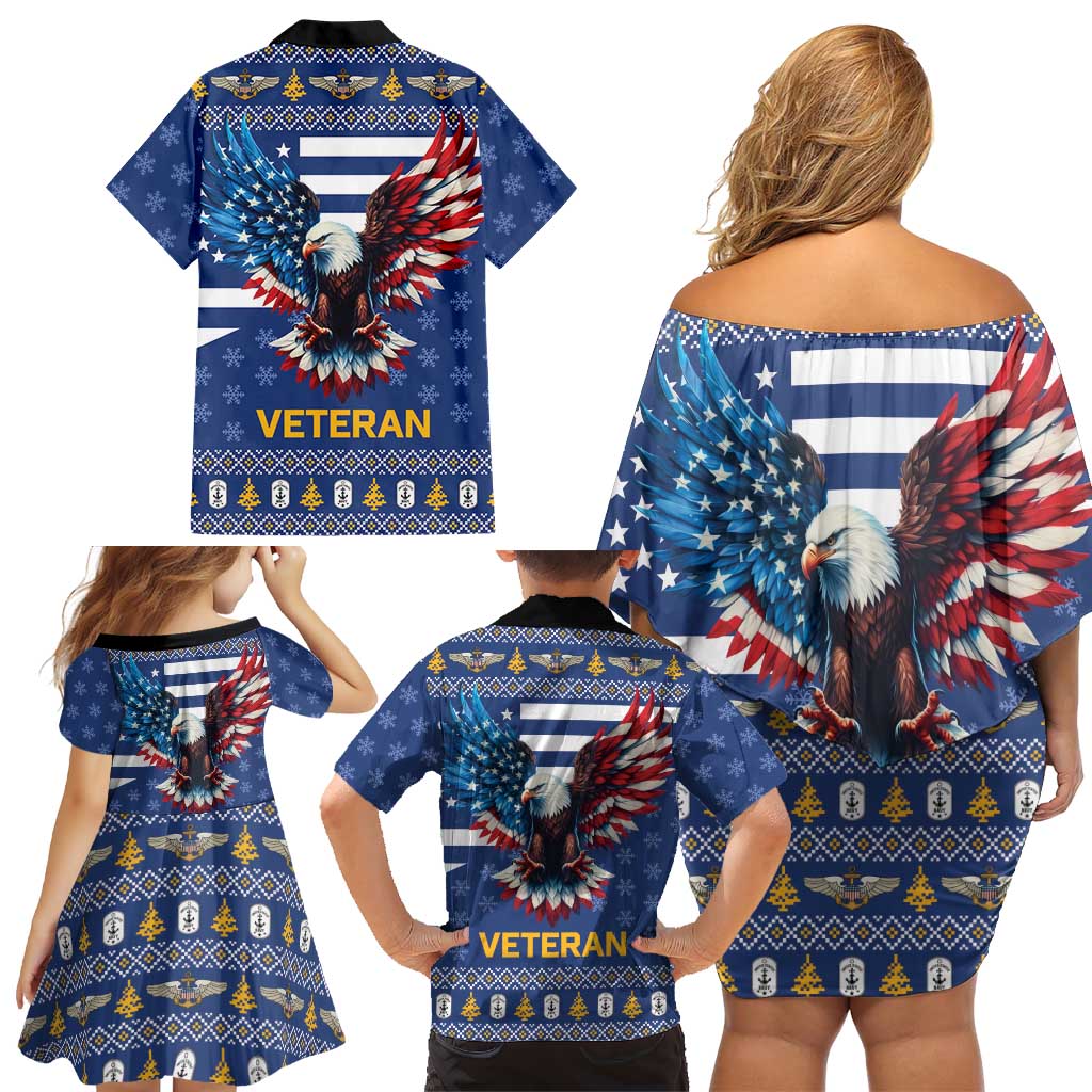 US Navy 250th Anniversary Veteran Family Matching Off Shoulder Short Dress and Hawaiian Shirt - Wonder Print Shop