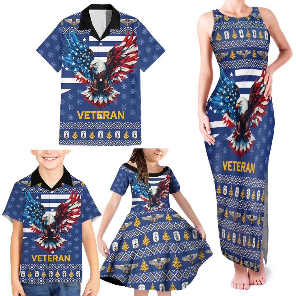 US Navy 250th Anniversary Veteran Family Matching Tank Maxi Dress and Hawaiian Shirt - Wonder Print Shop