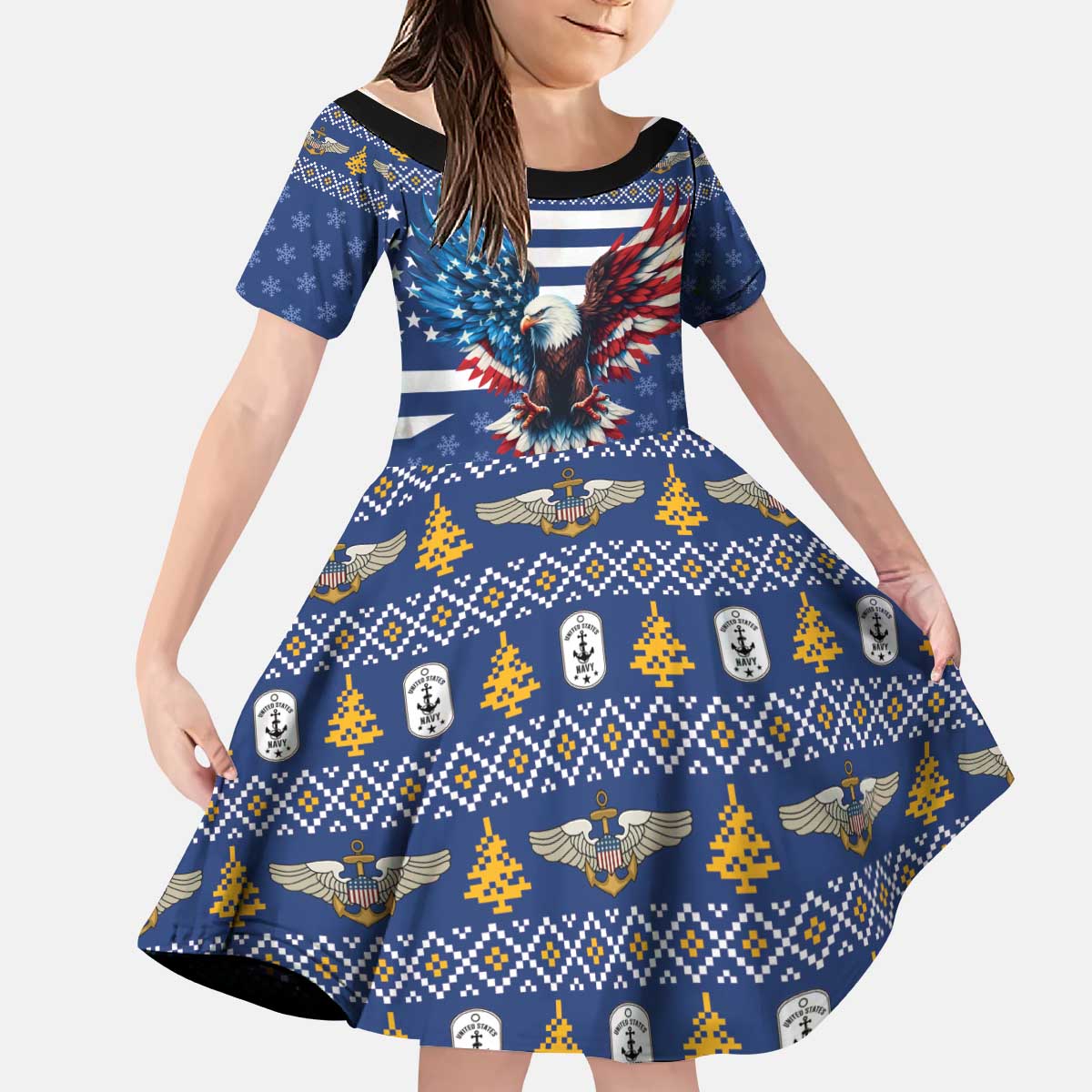 US Navy 250th Anniversary Veteran Kid Short Sleeve Dress - Wonder Print Shop