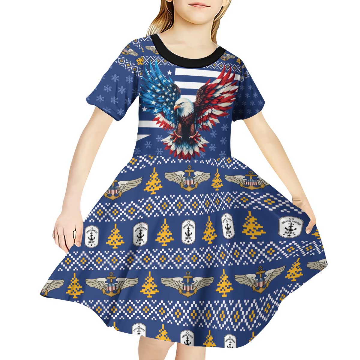 US Navy 250th Anniversary Veteran Kid Short Sleeve Dress - Wonder Print Shop