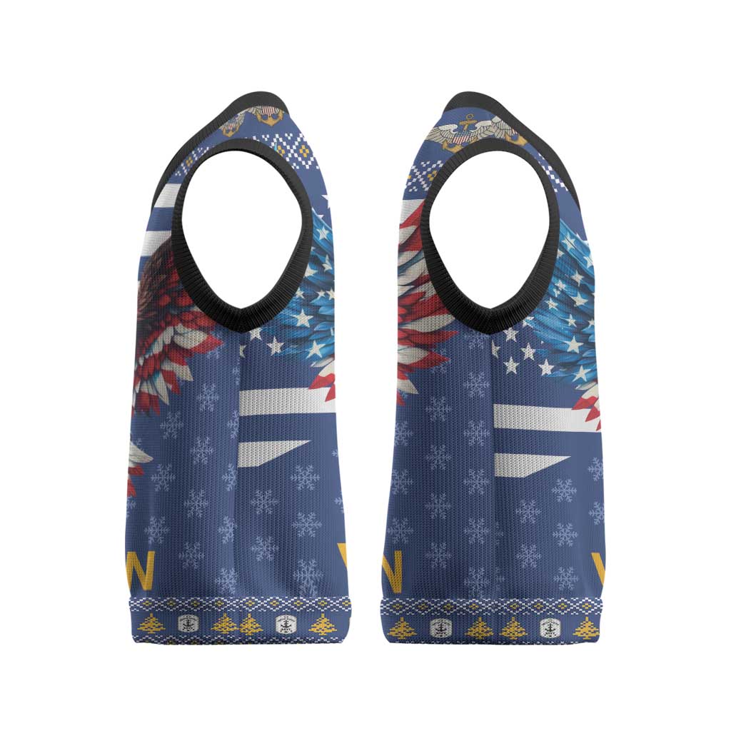 US Navy 250th Anniversary Veteran Christmas Knitted V-Neck Vest - Wonder Print Shop