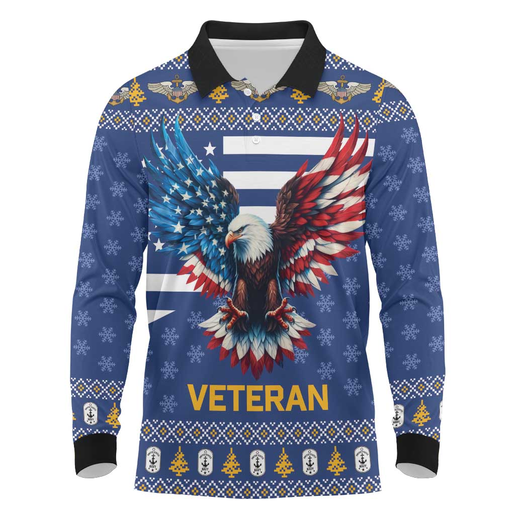 US Navy 250th Anniversary Veteran Long Sleeve Polo Shirt - Wonder Print Shop