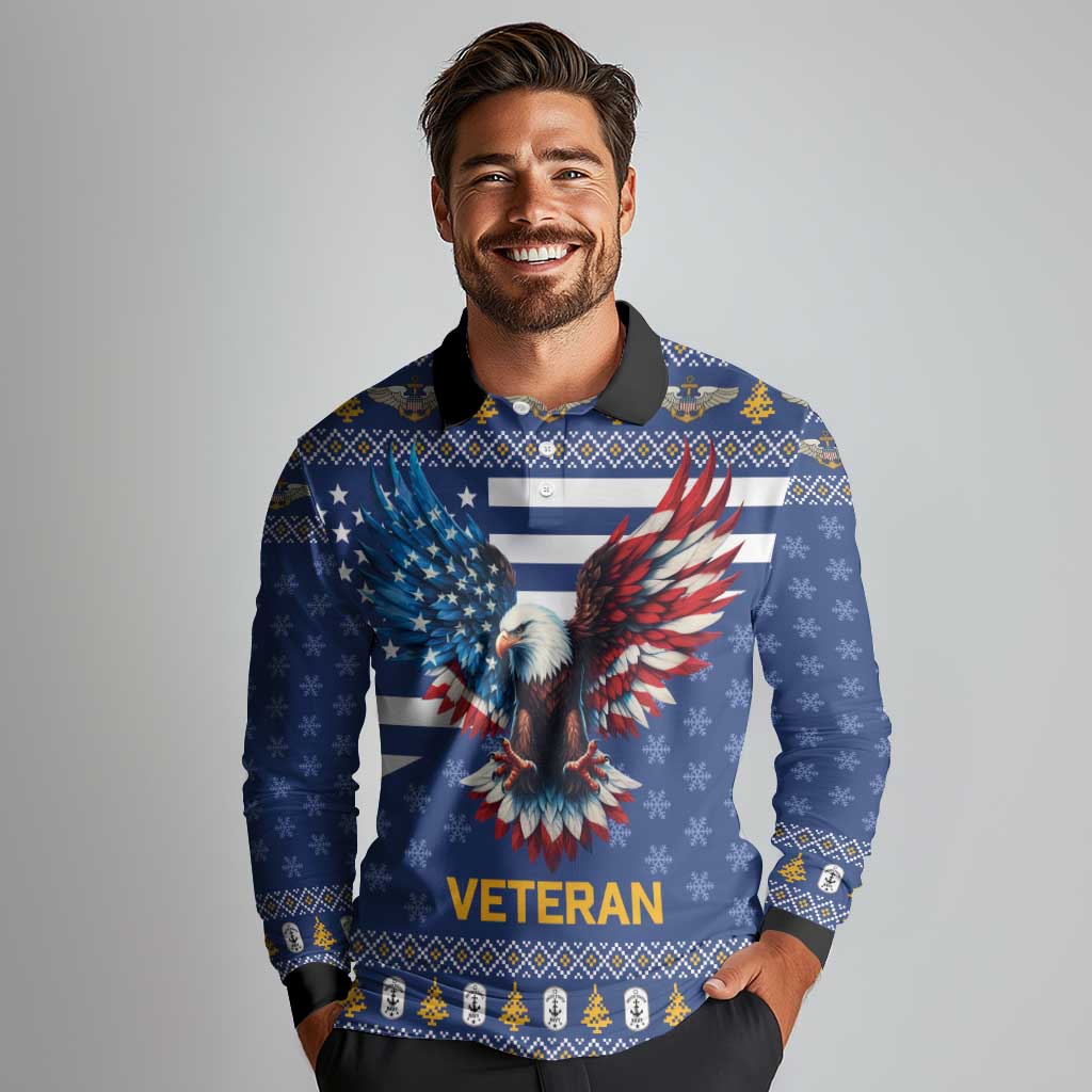 US Navy 250th Anniversary Veteran Long Sleeve Polo Shirt - Wonder Print Shop