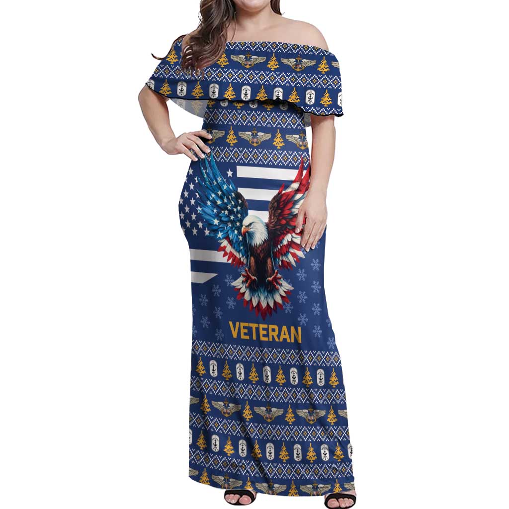 US Navy 250th Anniversary Veteran Off Shoulder Maxi Dress - Wonder Print Shop