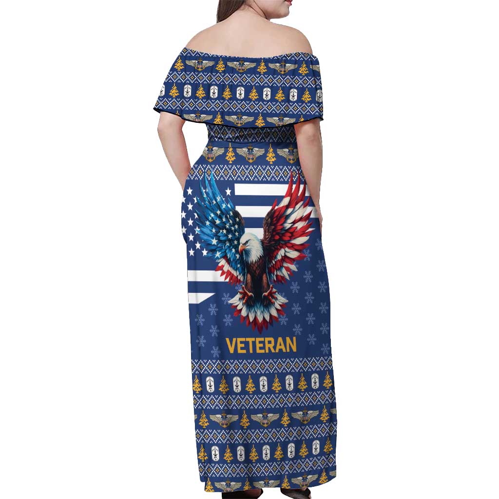 US Navy 250th Anniversary Veteran Off Shoulder Maxi Dress - Wonder Print Shop