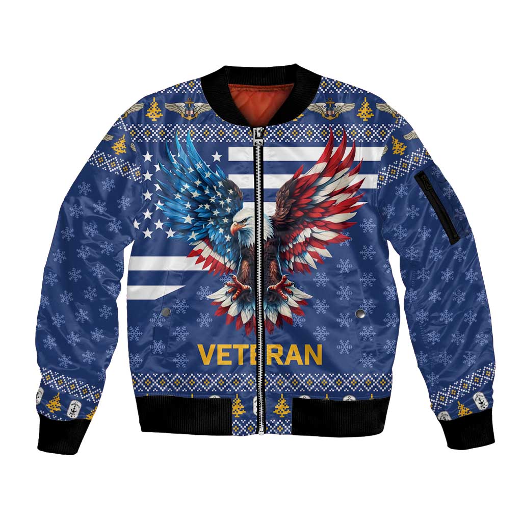 US Navy 250th Anniversary Veteran Sleeve Zip Bomber Jacket - Wonder Print Shop