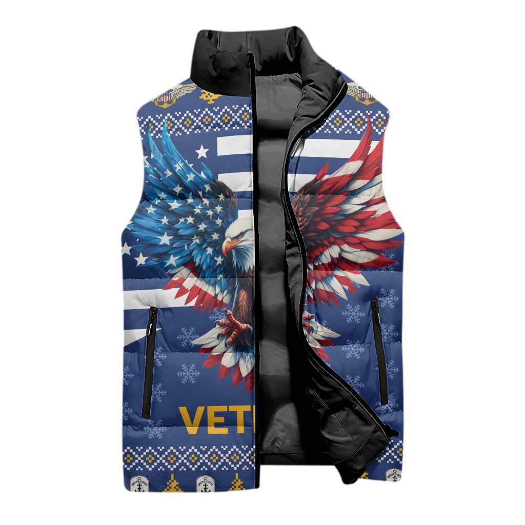 US Navy 250th Anniversary Veteran Sleeveless Puffer Jacket - Wonder Print Shop