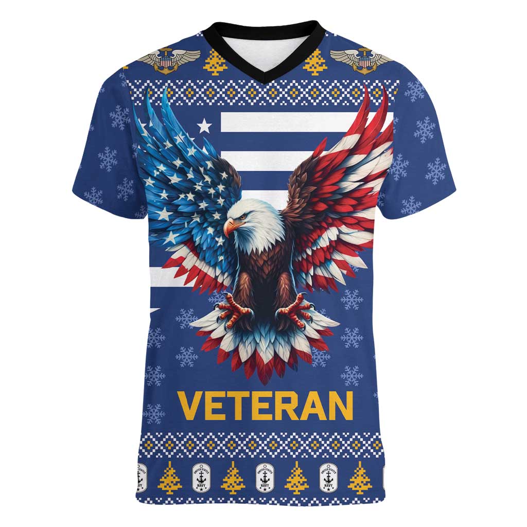 US Navy 250th Anniversary Veteran Women V-Neck T-Shirt - Wonder Print Shop