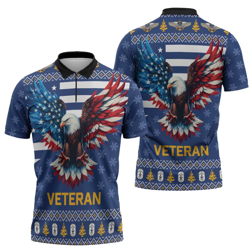 US Navy 250th Anniversary Veteran Zipper Polo Shirt - Wonder Print Shop