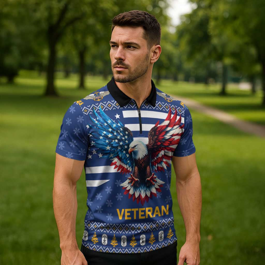 US Navy 250th Anniversary Veteran Zipper Polo Shirt - Wonder Print Shop