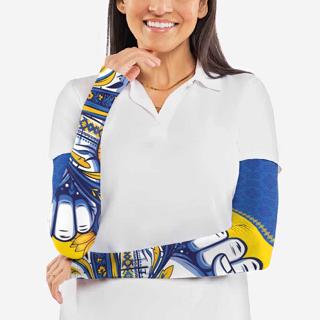 Ukraine Sunflowers Hand Arm Sleeves with Ukrainian Folk Pattern - Wonder Print Shop
