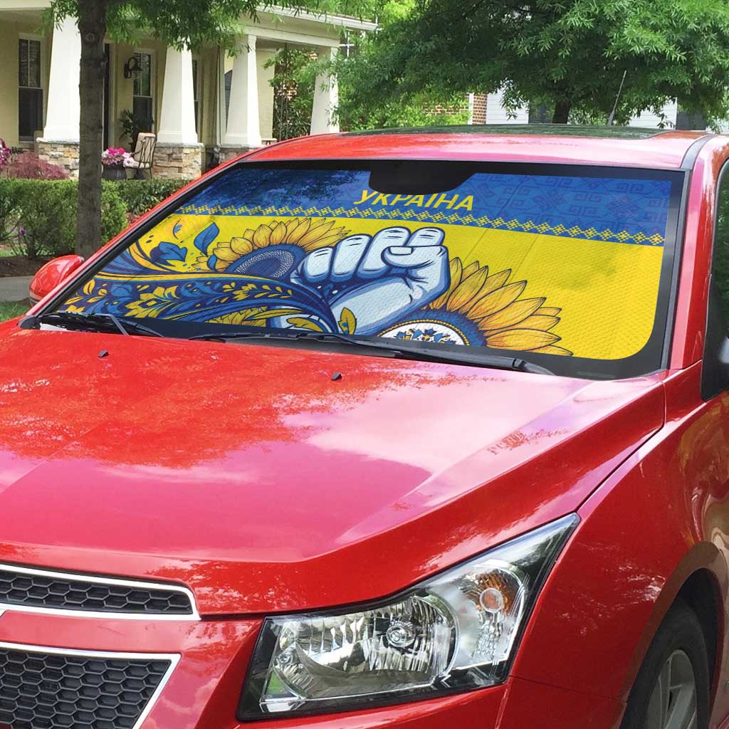 Ukraine Sunflowers Hand Auto Sun Shade with Ukrainian Folk Pattern - Wonder Print Shop