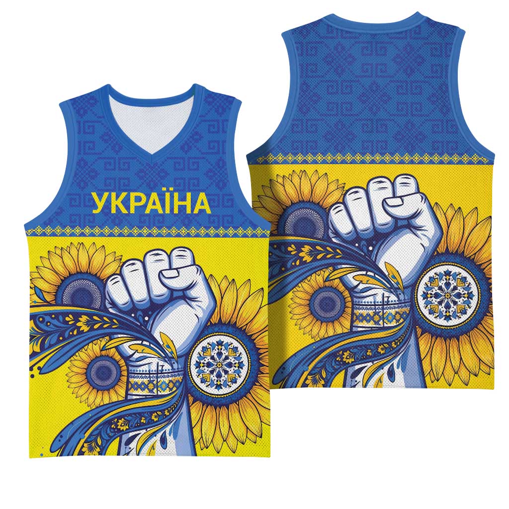 Ukraine Sunflowers Hand Basketball Jersey with Ukrainian Folk Pattern - Wonder Print Shop
