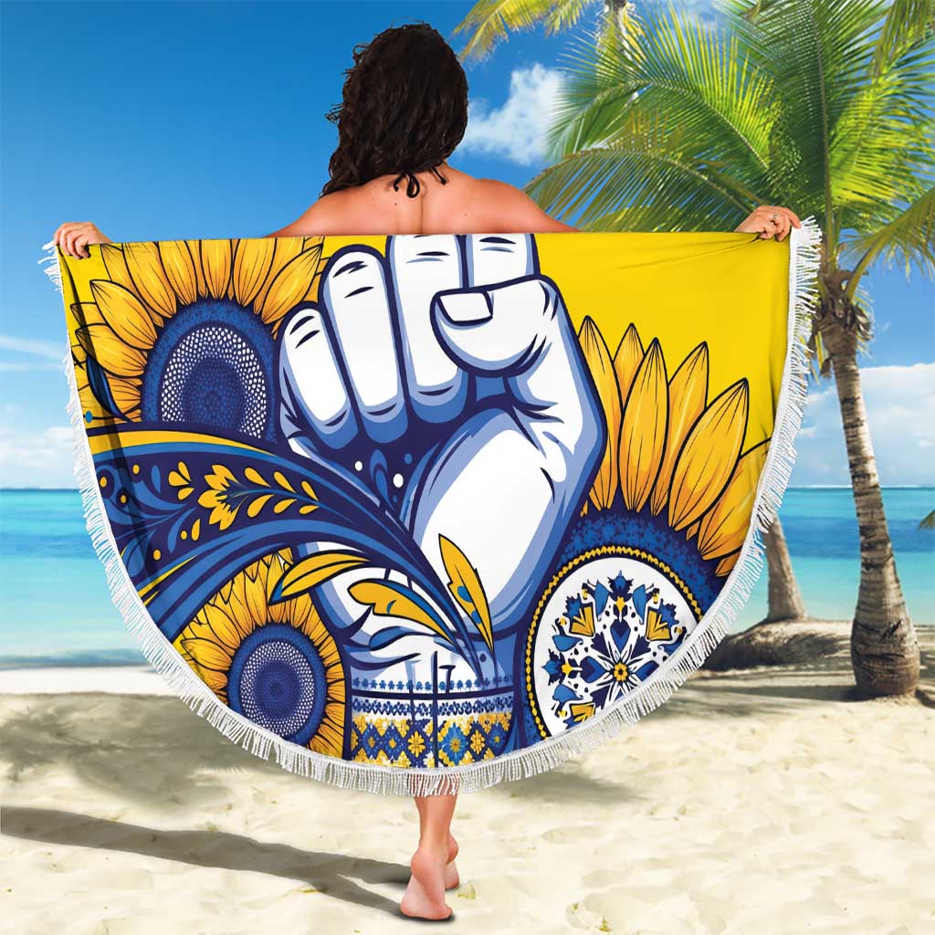 Ukraine Sunflowers Hand Beach Blanket with Ukrainian Folk Pattern - Wonder Print Shop