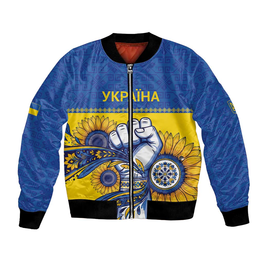 Ukraine Sunflowers Hand Bomber Jacket with Ukrainian Folk Pattern - Wonder Print Shop