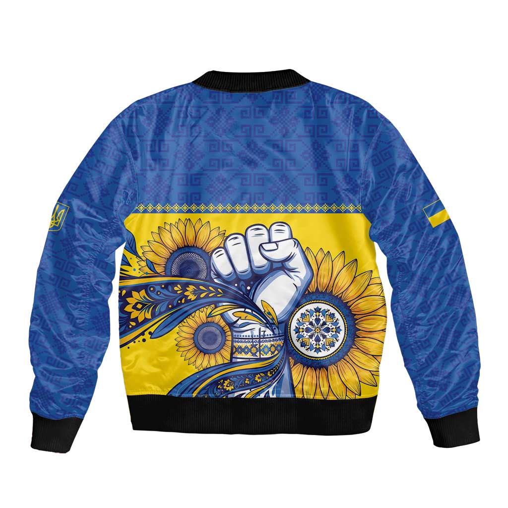 Ukraine Sunflowers Hand Bomber Jacket with Ukrainian Folk Pattern - Wonder Print Shop