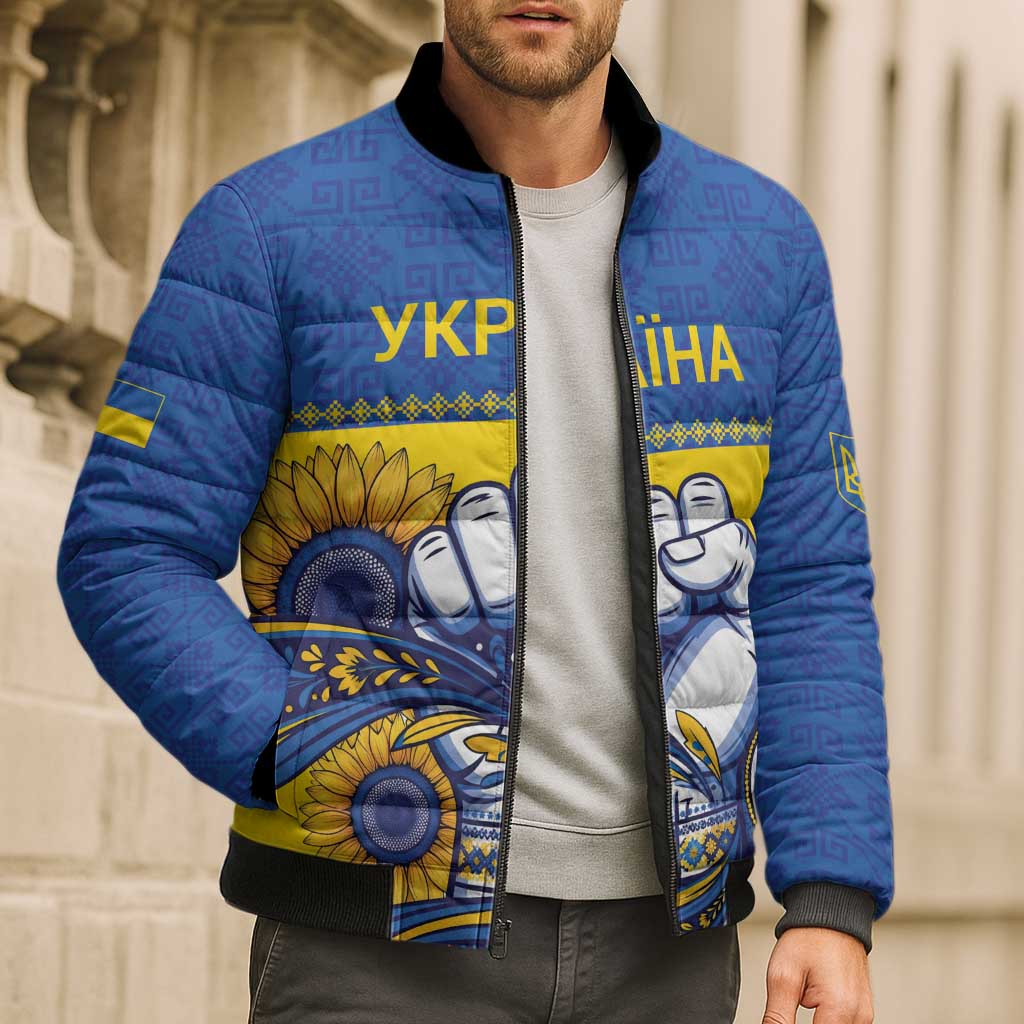 Ukraine Sunflowers Hand Bomber Puffer Jacket with Ukrainian Folk Pattern - Wonder Print Shop