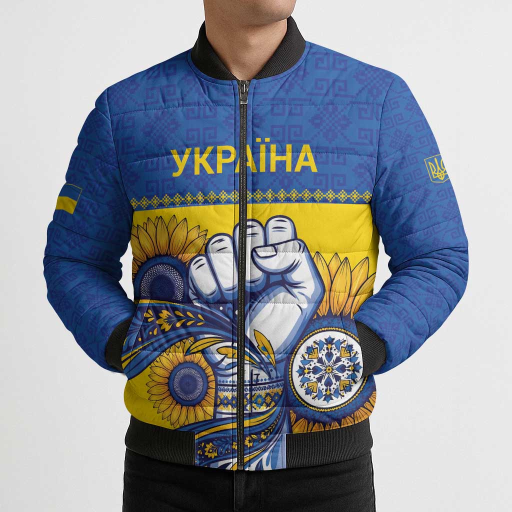 Ukraine Sunflowers Hand Bomber Puffer Jacket with Ukrainian Folk Pattern - Wonder Print Shop