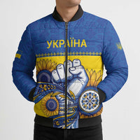 Ukraine Sunflowers Hand Bomber Puffer Jacket with Ukrainian Folk Pattern - Wonder Print Shop